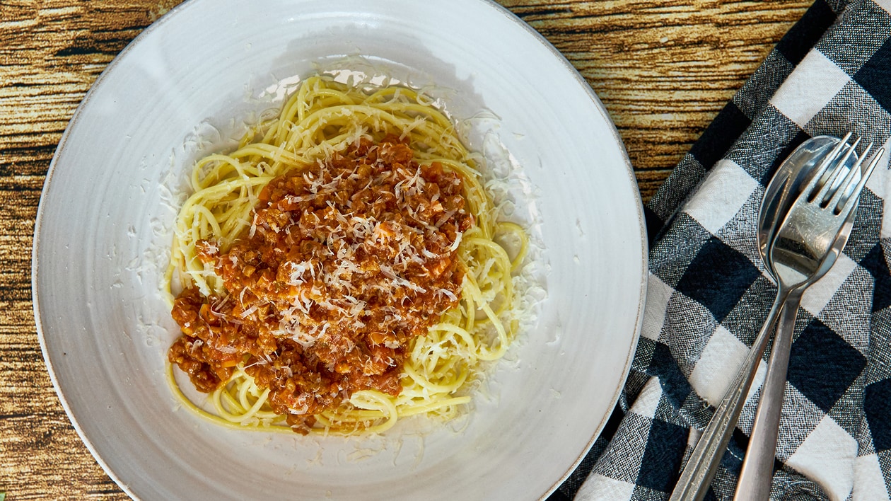 Spaghetti Bolognese på The Vegetarian Butcher NoMince – - Opskrift